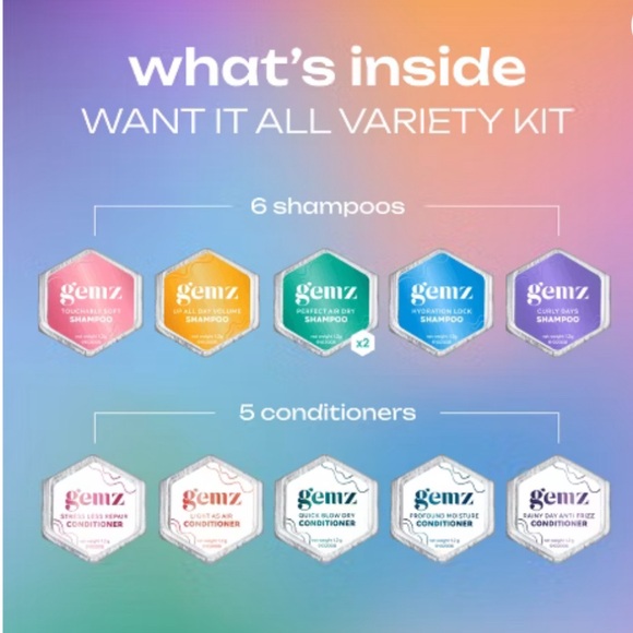 New Gemz Want It All Variety Kit Shampoos & Conditioners Color Safe 11 Count - Picture 2 of 9